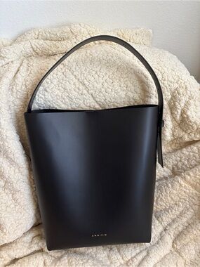 Annie M. Black Leather Bucket Tote